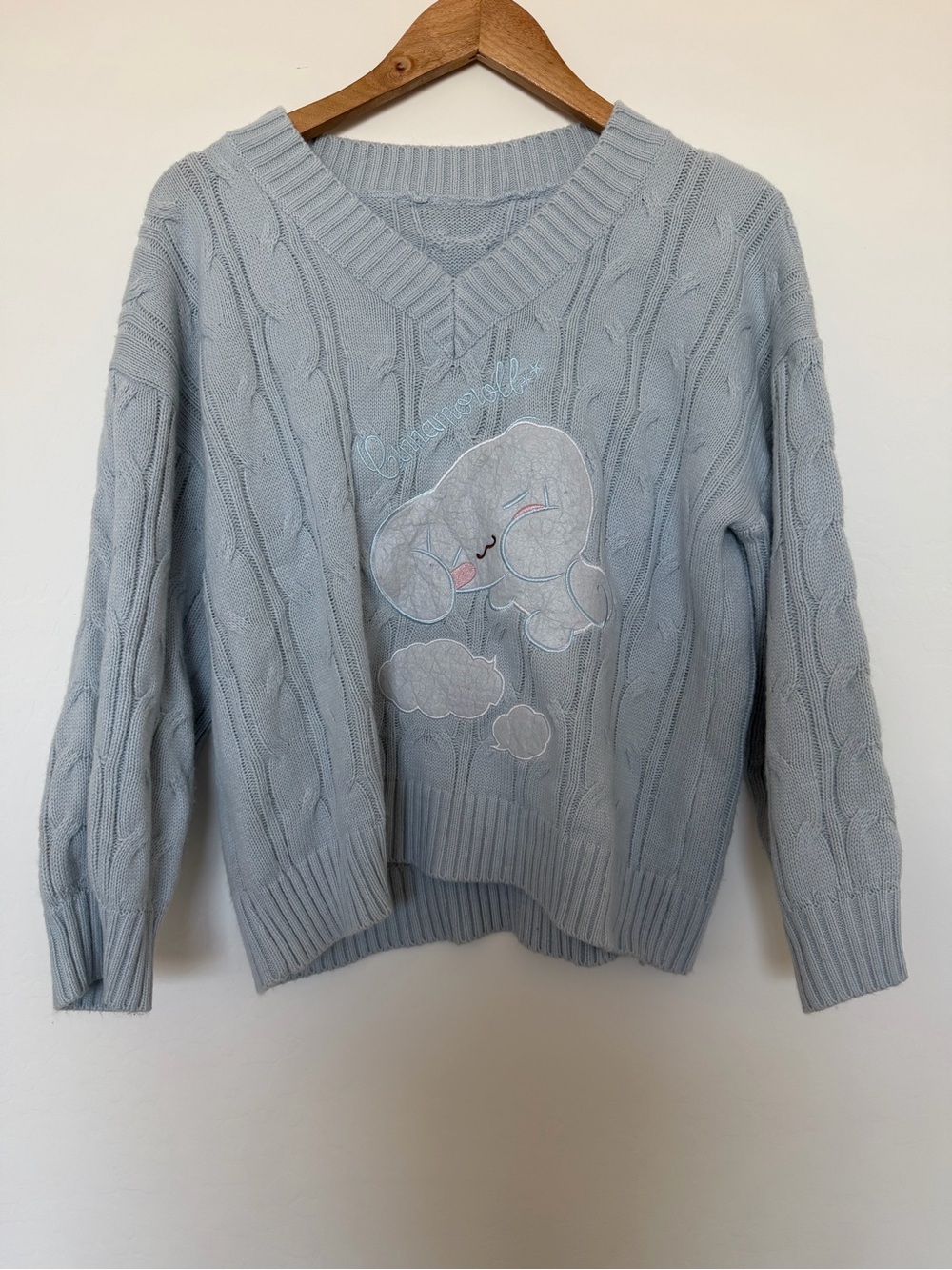 Light Blue Cable Knit Elephant Sweater